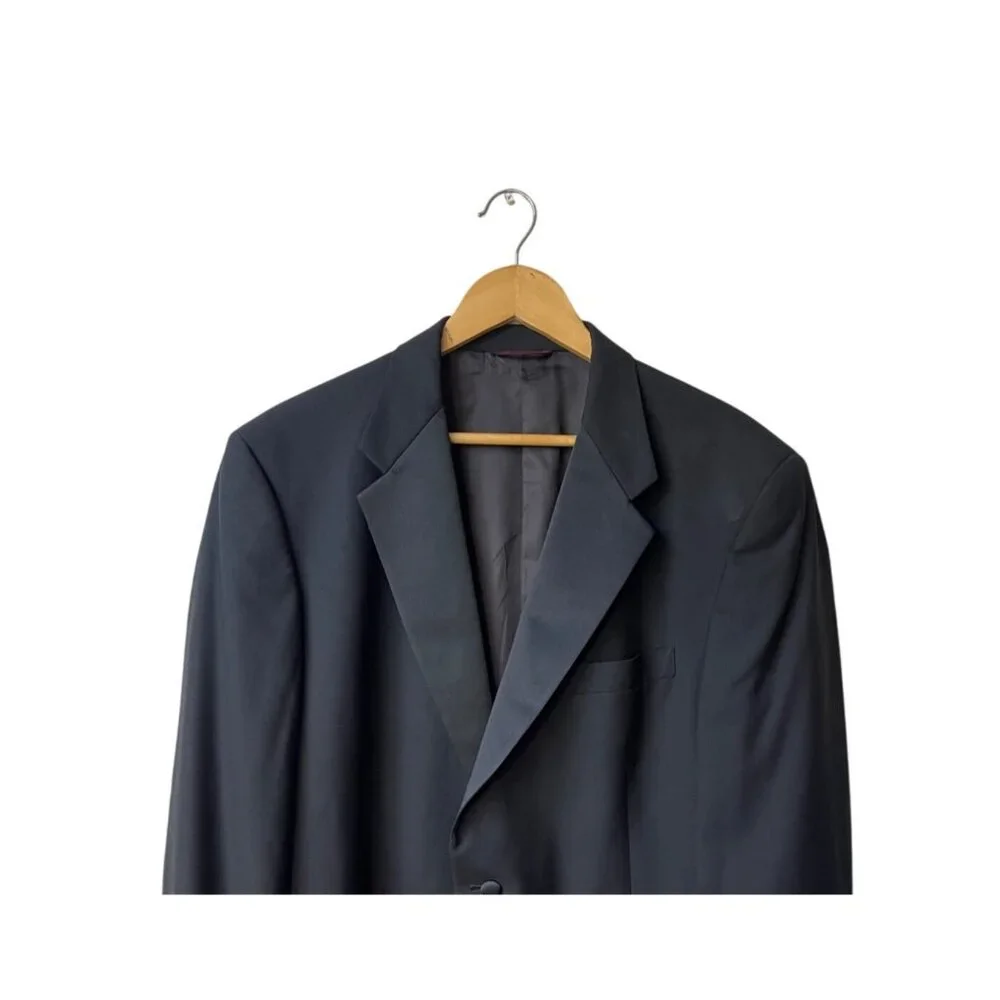 Hart‎ Schaffner & Marx Wool Suit Blazer Jacket 44R Black Classic Two-Button
